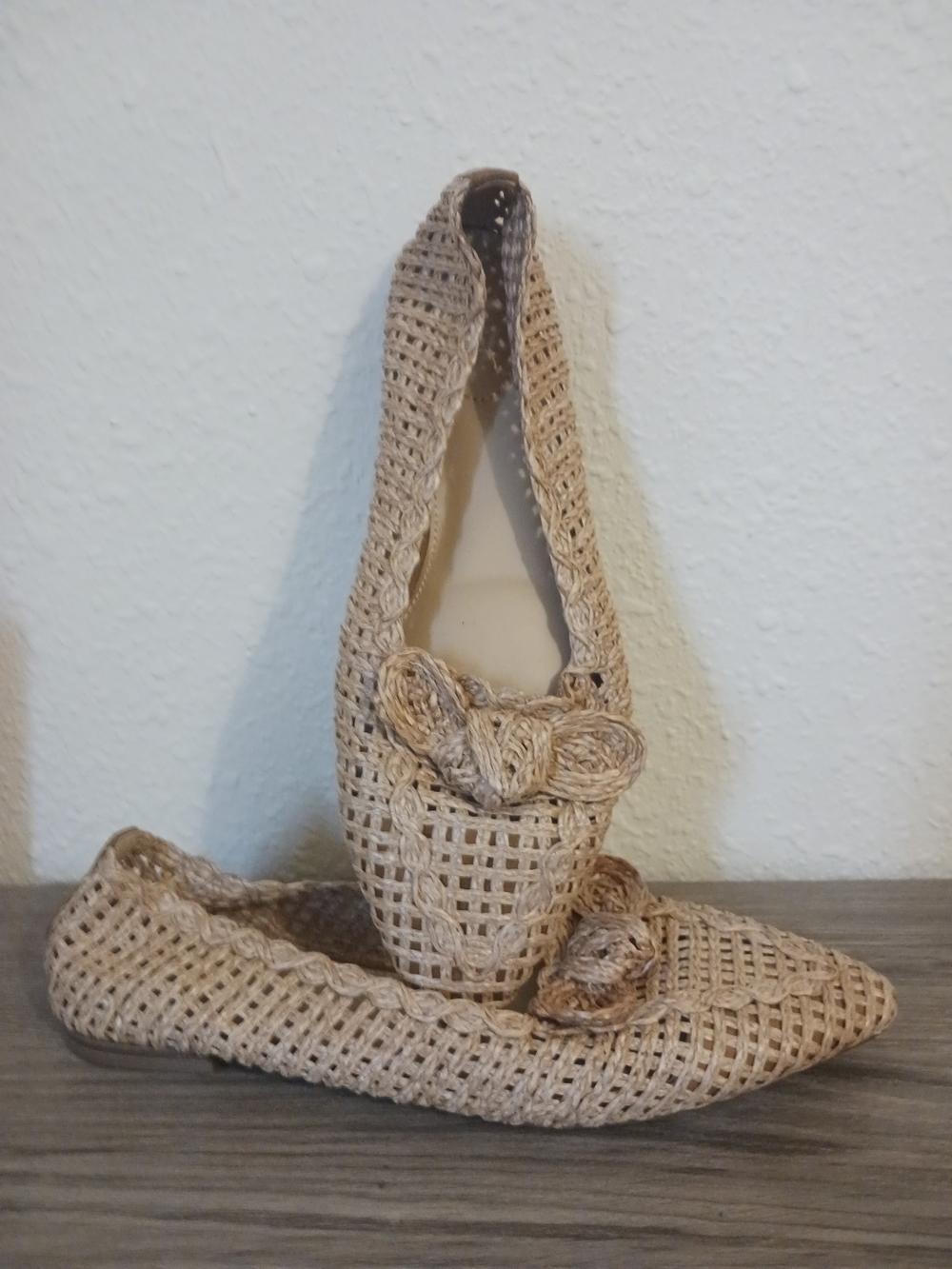 Cato Beige Woven Flats with Bow Detail Size 10- NWT